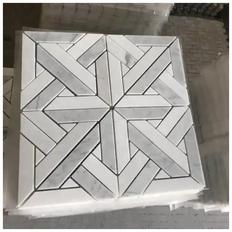 Bianco Carrara Thassos Parquet Marble Mosaic Floor Tiles