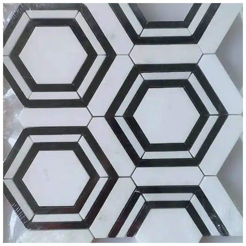 Thassos Mix Black Marquina Marble Hexagon Mosaic Tile