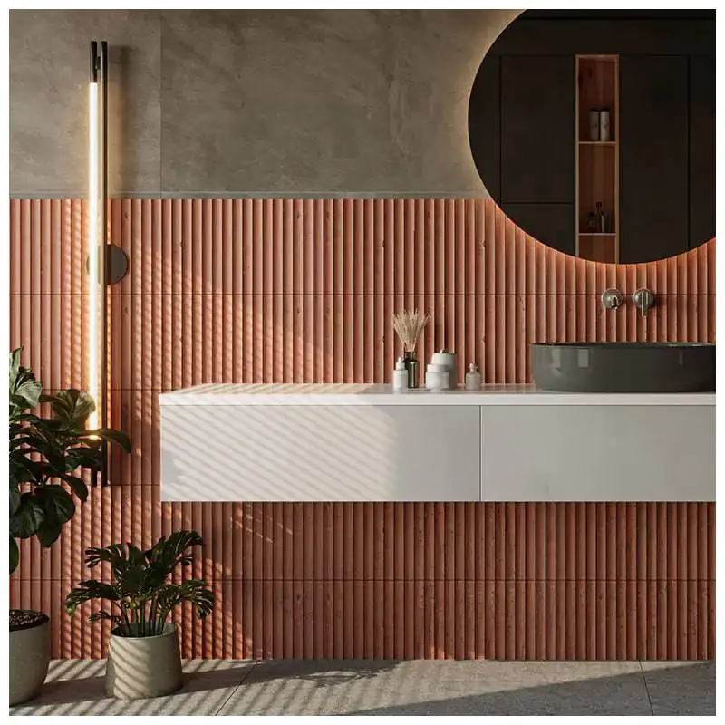 Sculptural 3D Red Travertine Mosaic For Luxury Interior Wall Design Sculptural 3D Red Travertine Mosaic For Luxury Interior Wall Design